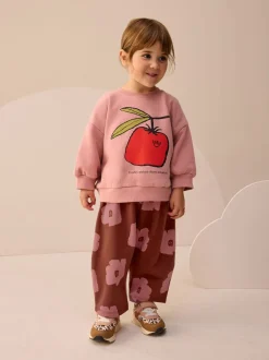 Sets En Combisets|Truien En Breisels*Next Roze/bruine tomaat - Set van sweatshirt en joggingbroek met rechte wijde pijpen (3mnd -7jr)