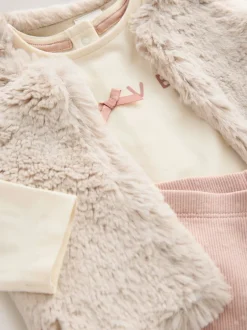 Tops|Tops*Next Roze/crème - 3 -delige babyset met bontgilet, top en leggings (0mnd -2jr)