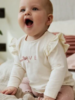 Tops|Tops*Next Roze/crème - 3 -delige babyset met bontgilet, top en leggings (0mnd -2jr)