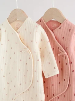 Babypakjes En Babypyjama's|Next Roze/crème - Quilted Baby Sleepsuits 2 Pack