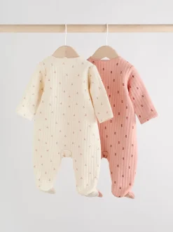 Babypakjes En Babypyjama's|Next Roze/crème - Quilted Baby Sleepsuits 2 Pack