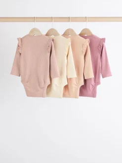 Rompertjes En Hemdjes*Next - Verpakking van 4 babyrompers met lange mouwen en ruches (0mnd-2jr) Roze/crème