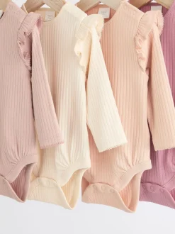 Rompertjes En Hemdjes*Next - Verpakking van 4 babyrompers met lange mouwen en ruches (0mnd-2jr) Roze/crème