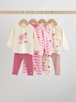 Tops|Tops|Next Roze/crème bloem - Baby set van top met Lange mouwen en Leggings 8 Pieces (0mnd -2jr)