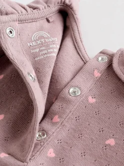 Rompertjes En Hemdjes*Next - Verpakking van 4 babyrompers met lange mouwen en ruches (0mnd-2jr) Roze/crème/bruin met fijne bloemetjesprint