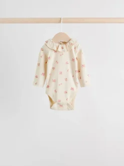 Rompertjes En Hemdjes*Next - Verpakking van 4 babyrompers met lange mouwen en ruches (0mnd-2jr) Roze/crème/bruin met fijne bloemetjesprint