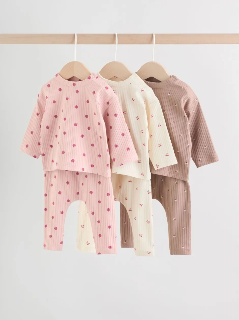 Tops|Sets En Combisets|Next Roze/crème/bruine print - 6 -delige set van top met lange mouwen en leggings (0mnd -3jr)