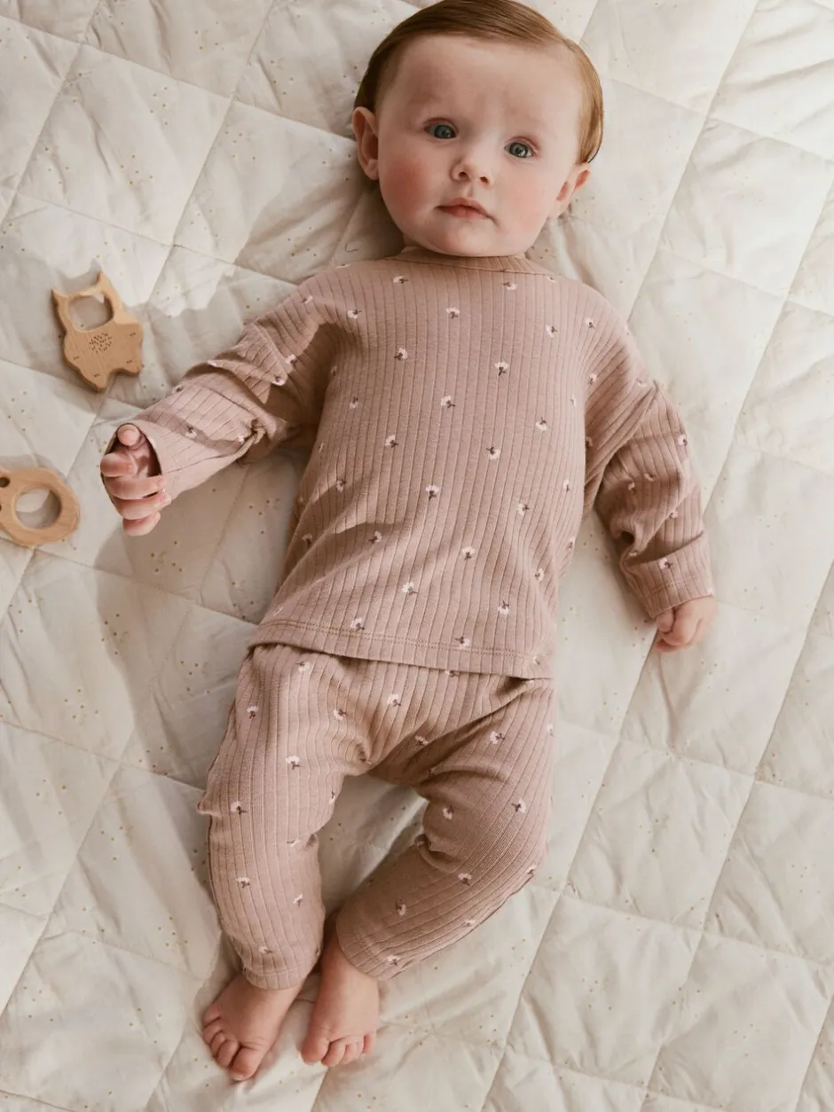 Tops|Sets En Combisets|Next Roze/crème/bruine print - 6 -delige set van top met lange mouwen en leggings (0mnd -3jr)
