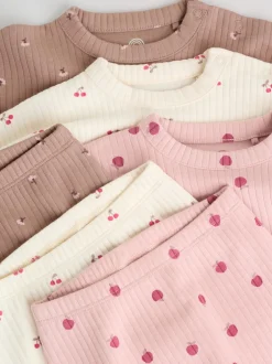 Tops|Sets En Combisets|Next Roze/crème/bruine print - 6 -delige set van top met lange mouwen en leggings (0mnd -3jr)