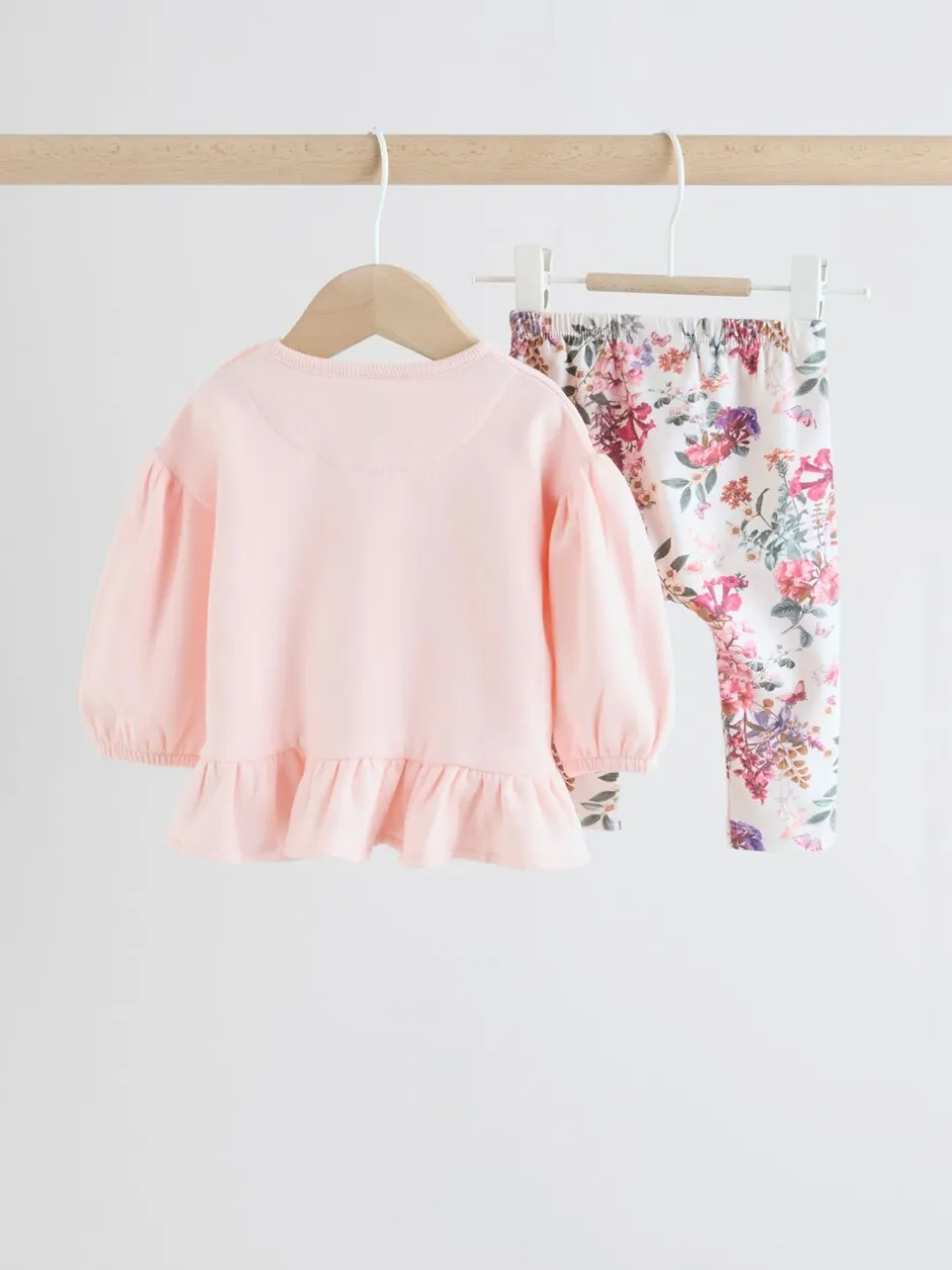 Truien En Breisels|Sets En Outfits|Next - Baby Strik Sweater en Leggings Set 2 Pieces (0mnd-2jr) Roze/crèmekleurig met bloemenprint