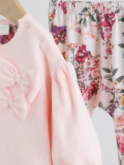 Truien En Breisels|Sets En Outfits|Next - Baby Strik Sweater en Leggings Set 2 Pieces (0mnd-2jr) Roze/crèmekleurig met bloemenprint