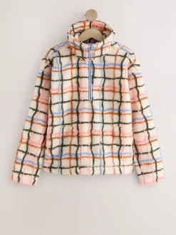 Hoody's En Sweatshirts|Next Roze/ecru geruit - Soft Touch Knusse Teddy Borg Kwartrondrits Fleece
