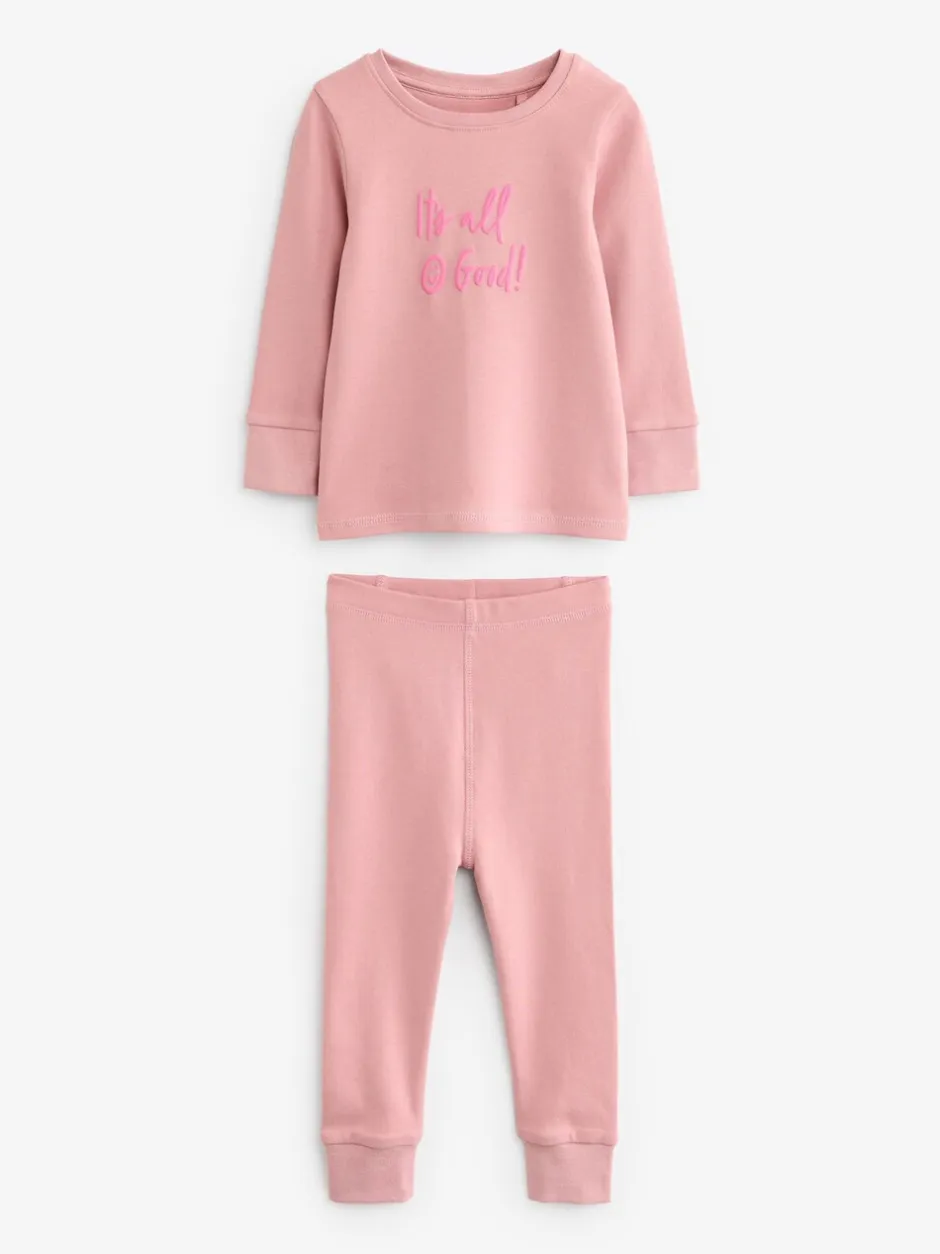 Multipacks|Nachtkleding En Pyjama's|Next - Verpakking van 3 knusse pyjama's met print (9 mnd - 12 jr) Roze/geel met slogan