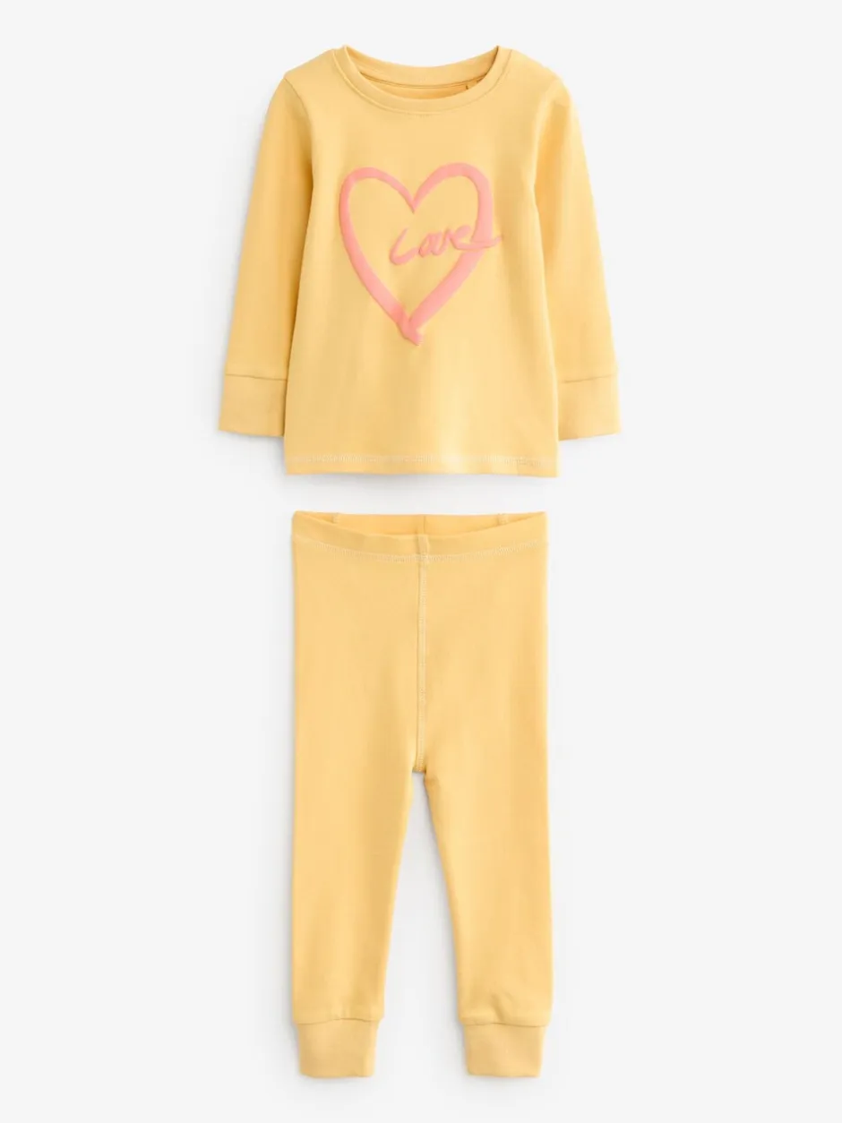 Multipacks|Nachtkleding En Pyjama's|Next - Verpakking van 3 knusse pyjama's met print (9 mnd - 12 jr) Roze/geel met slogan