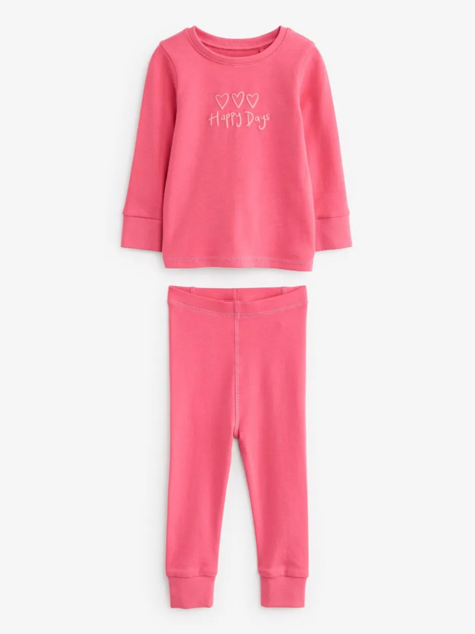 Multipacks|Nachtkleding En Pyjama's|Next - Verpakking van 3 knusse pyjama's met print (9 mnd - 12 jr) Roze/geel met slogan