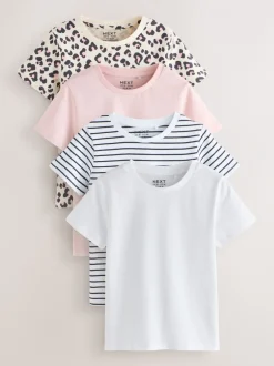 Tops|T-Shirts*Next - T-shirts 4 Pack (3-16jr) Roze/gestreept/met dierenprint