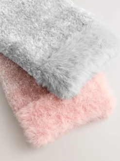 Sokken En Panty's*Next - 2 paar knusse fluwelen sokken Roze/grijs met glans