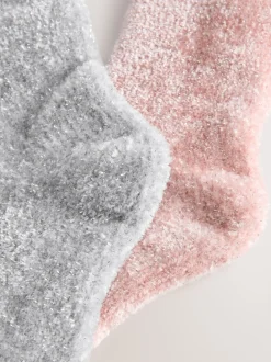 Sokken En Panty's*Next - 2 paar knusse fluwelen sokken Roze/grijs met glans