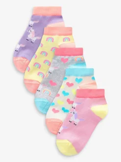Sokken En Panty's|Sokken En Panty's*Next Roze/grijs/paars - Verpakking van 5 sneakersokken met eenhoornprint en hoog katoengehalte