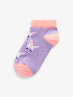 Sokken En Panty's|Sokken En Panty's*Next Roze/grijs/paars - Verpakking van 5 sneakersokken met eenhoornprint en hoog katoengehalte