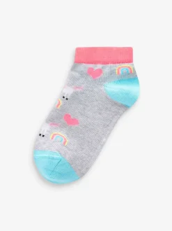 Sokken En Panty's|Sokken En Panty's*Next Roze/grijs/paars - Verpakking van 5 sneakersokken met eenhoornprint en hoog katoengehalte