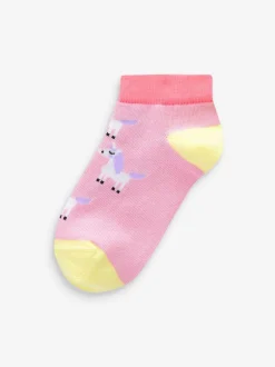 Sokken En Panty's|Sokken En Panty's*Next Roze/grijs/paars - Verpakking van 5 sneakersokken met eenhoornprint en hoog katoengehalte