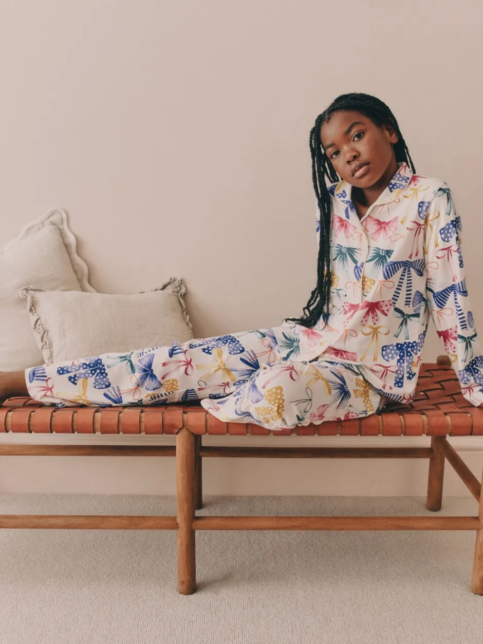 Nachtkleding En Pyjama's|Pyjama's*Next - Pyjama met knoopsluiting (3-16jr) Roze/Groene strikprint