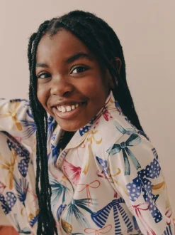 Nachtkleding En Pyjama's|Pyjama's*Next - Pyjama met knoopsluiting (3-16jr) Roze/Groene strikprint