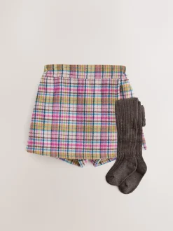 Shorts En Rokken|Next Roze/mink - Set van geruite rok en panty (3mnd -7jr)