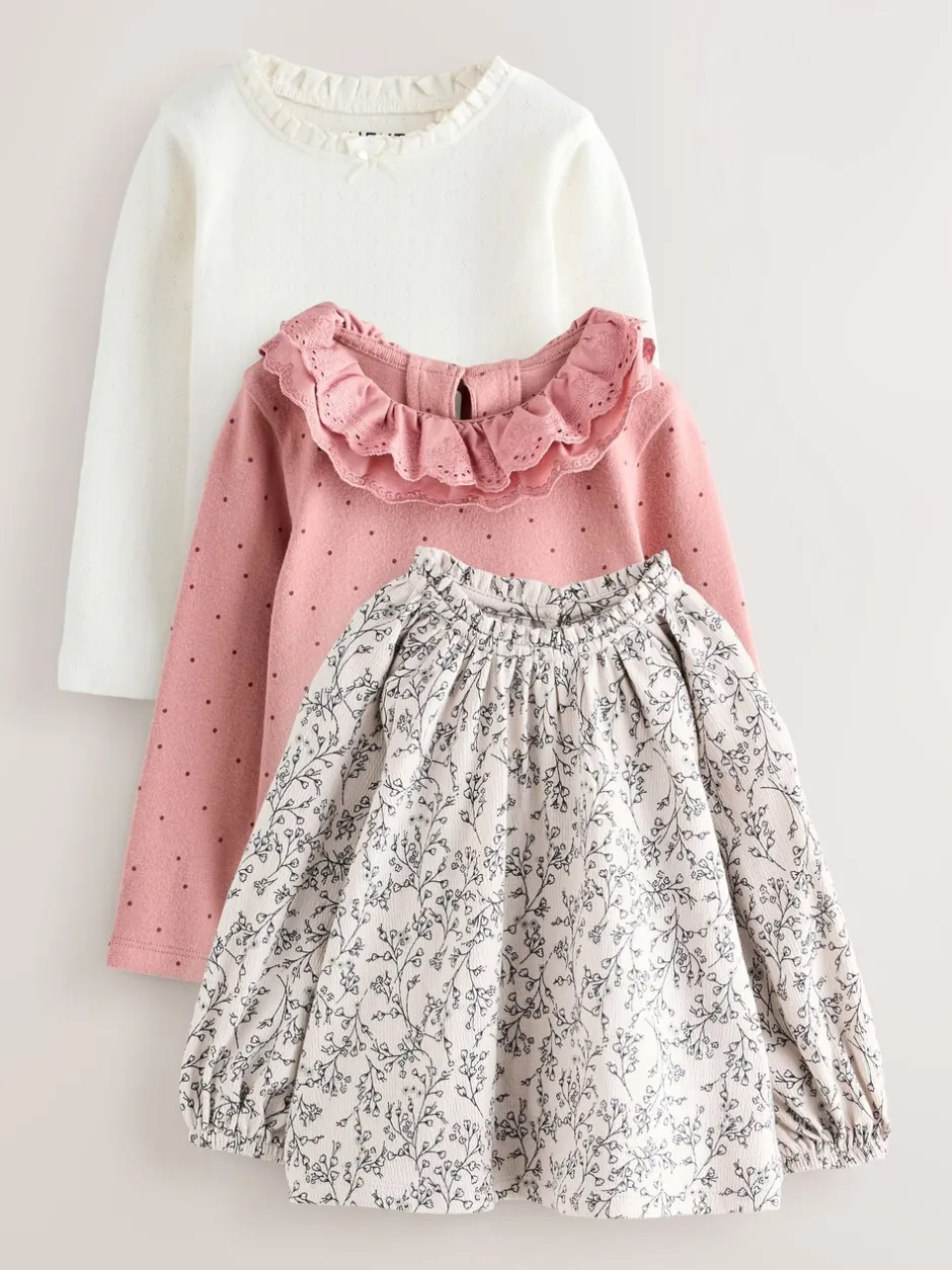 Tops|T-Shirts|Next - Geborduurde tops met lange mouwen (3mnd -7jr) Roze/naturel