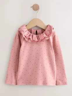 Tops|T-Shirts|Next - Geborduurde tops met lange mouwen (3mnd -7jr) Roze/naturel