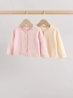 Gebreide Kleding|Next Roze/naturel - Verpakking van 2 100% katoenen vesten (0 mnd - 3 jr)