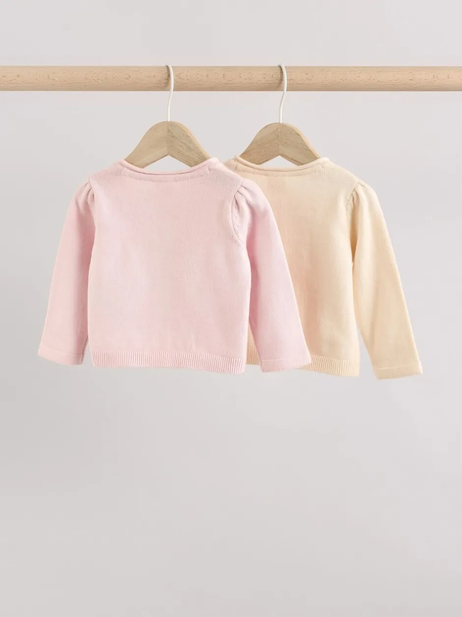 Gebreide Kleding|Next Roze/naturel - Verpakking van 2 100% katoenen vesten (0 mnd - 3 jr)