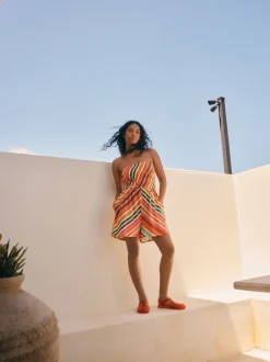 Jumpsuits En Playsuits|Next - Bandeau playsuit met plooien Roze/oranje