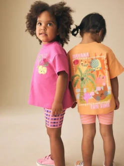 Tops|Sets En Combisets|Next - Top & Cycle Shorts Set 2 Pack (3mths-7yrs) Roze/oranje