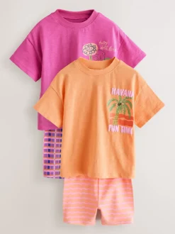 Tops|Sets En Combisets|Next - Top & Cycle Shorts Set 2 Pack (3mths-7yrs) Roze/oranje