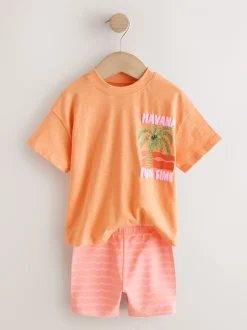 Tops|Sets En Combisets|Next - Top & Cycle Shorts Set 2 Pack (3mths-7yrs) Roze/oranje