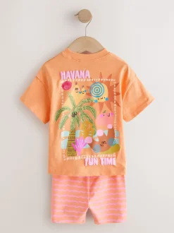 Tops|Sets En Combisets|Next - Top & Cycle Shorts Set 2 Pack (3mths-7yrs) Roze/oranje