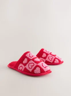 Pantoffels|Next Roze/rood - Borg Mule Check Heart Slippers