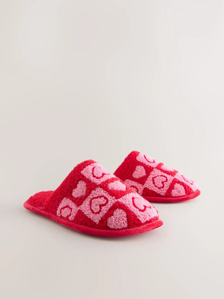 Pantoffels|Next Roze/rood - Borg Mule Check Heart Slippers