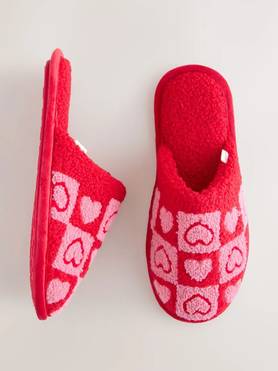 Pantoffels|Next Roze/rood - Borg Mule Check Heart Slippers