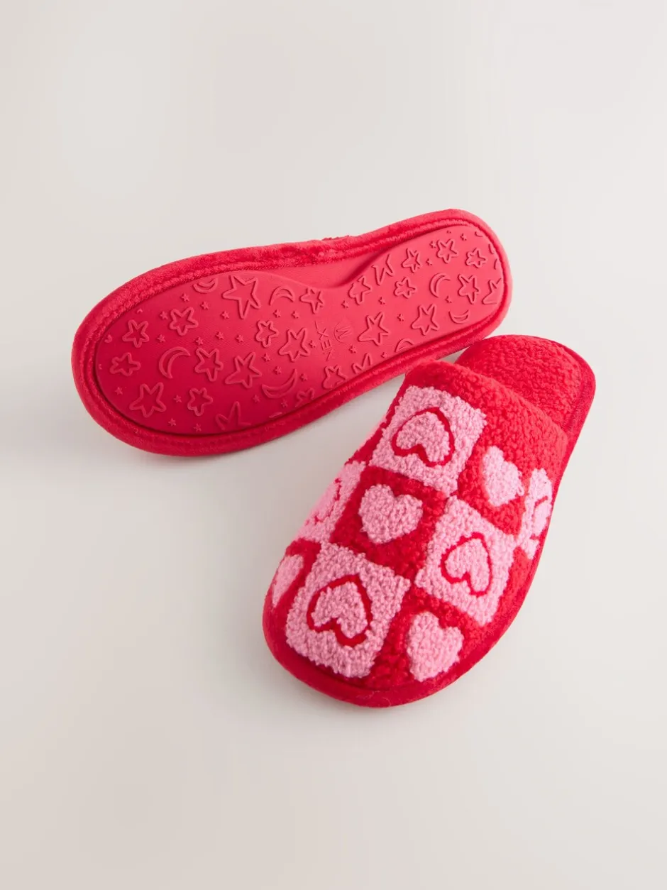 Pantoffels|Next Roze/rood - Borg Mule Check Heart Slippers