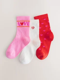 Sokken En Panty's|Next Roze/rood - Katoenrijke geribde enkelSokken 3 -pack