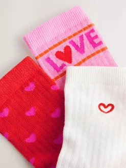 Sokken En Panty's|Next Roze/rood - Katoenrijke geribde enkelSokken 3 -pack