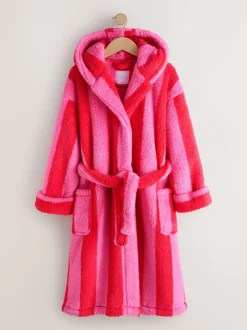 Kamerjassen|Next Roze/rood gestreept - Badjas van teddyfleece met langere lengte (7-16jr)