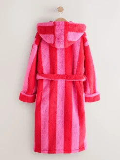Kamerjassen|Next Roze/rood gestreept - Badjas van teddyfleece met langere lengte (7-16jr)