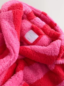 Kamerjassen|Next Roze/rood gestreept - Badjas van teddyfleece met langere lengte (7-16jr)
