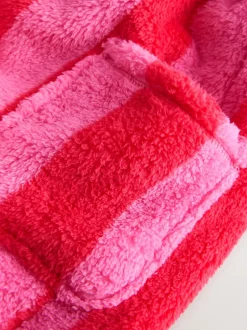 Kamerjassen|Next Roze/rood gestreept - Badjas van teddyfleece met langere lengte (7-16jr)