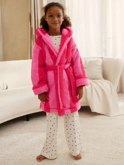 Kamerjassen|Next Roze/rood gestreept - Teddy fleece kamerjas (9mnd -16jr)