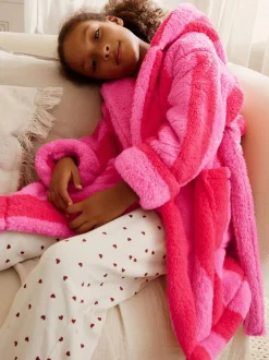 Kamerjassen|Next Roze/rood gestreept - Teddy fleece kamerjas (9mnd -16jr)
